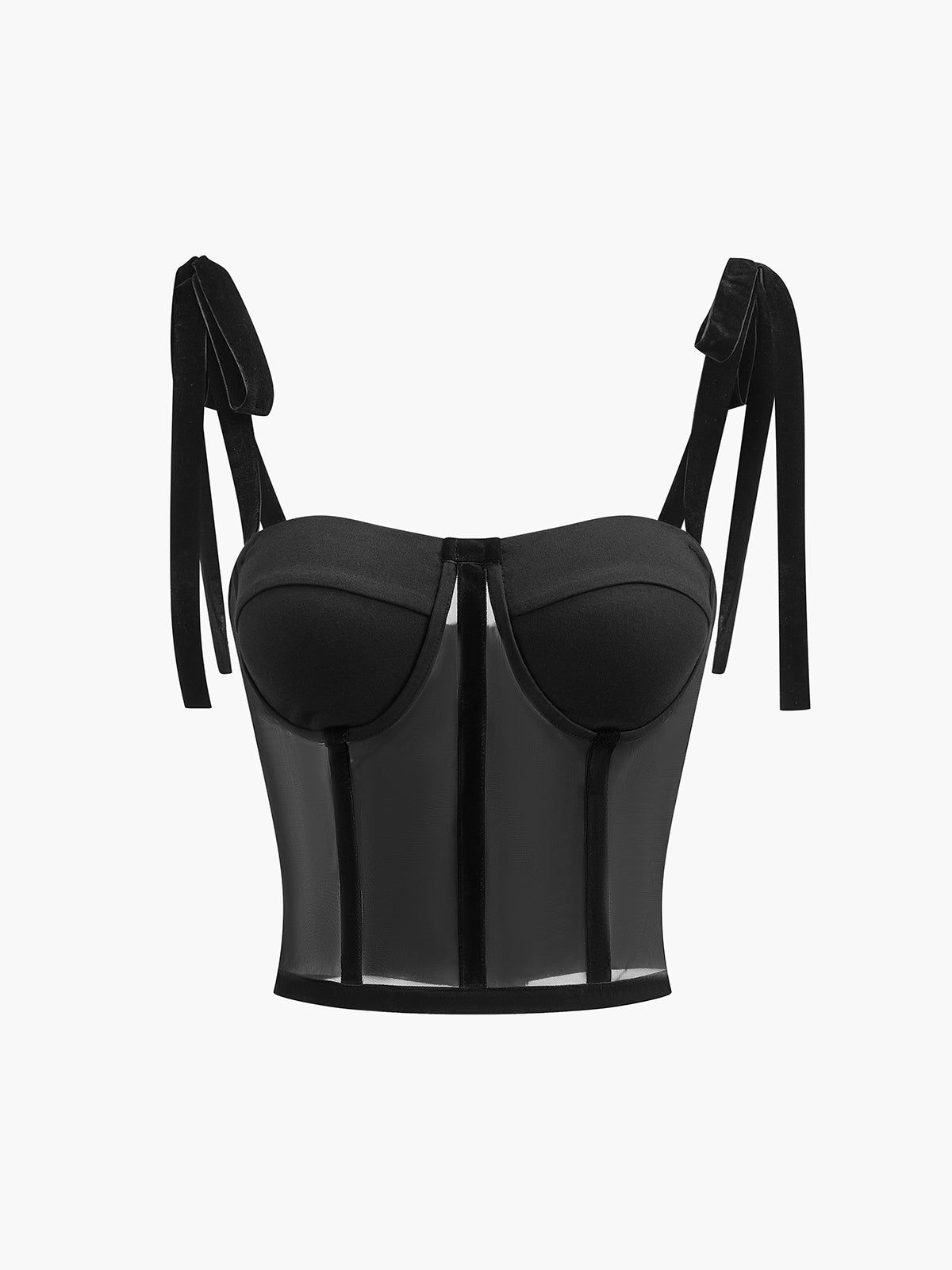 Sheer Mesh Tie-Front Crop Top – Light Support