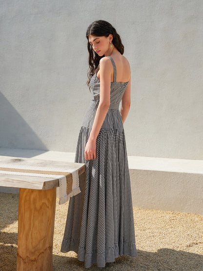 Gingham Belted Fitted Sleeveless Dress