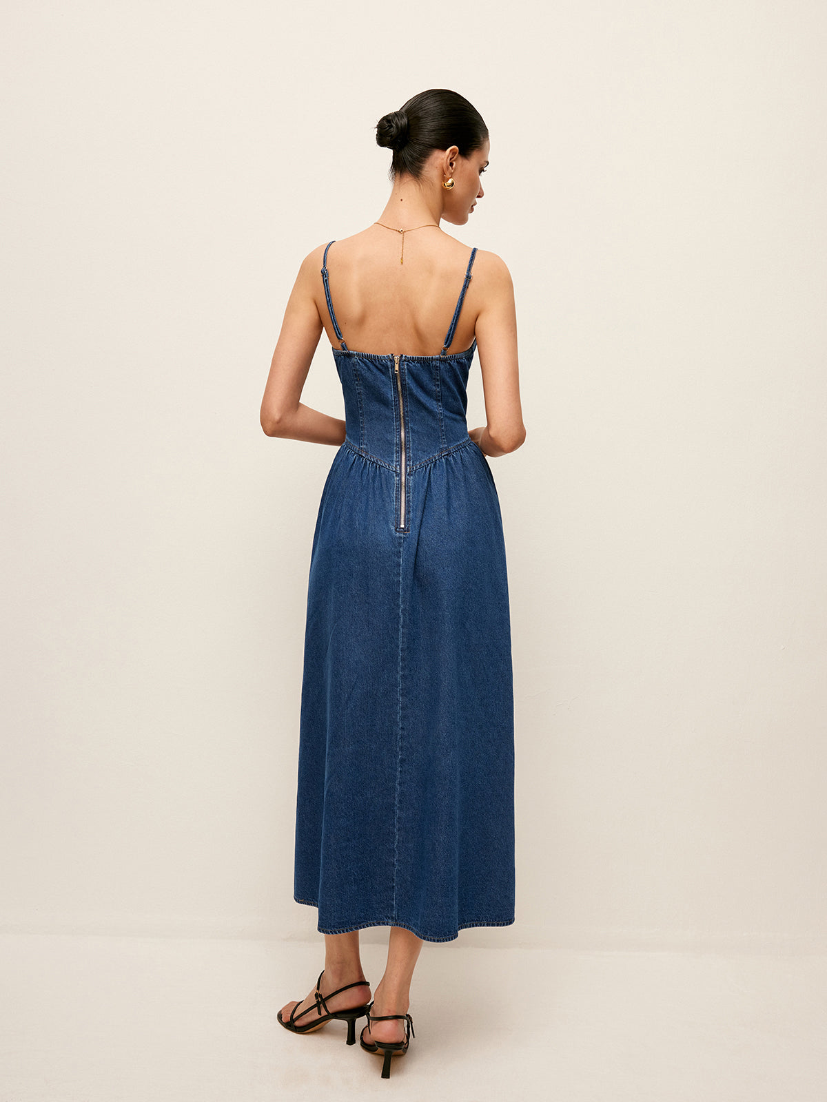 Sweetheart Collar Denim Dress