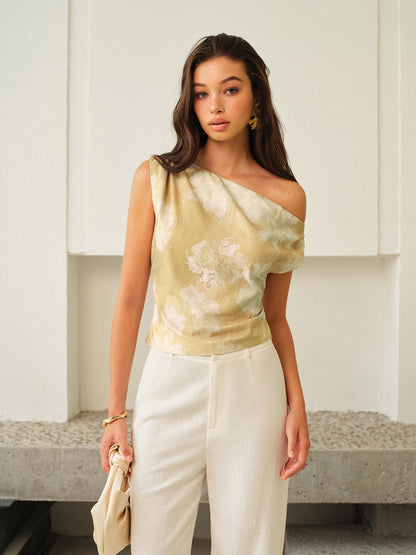 One-Shoulder Floral-Patterned Top