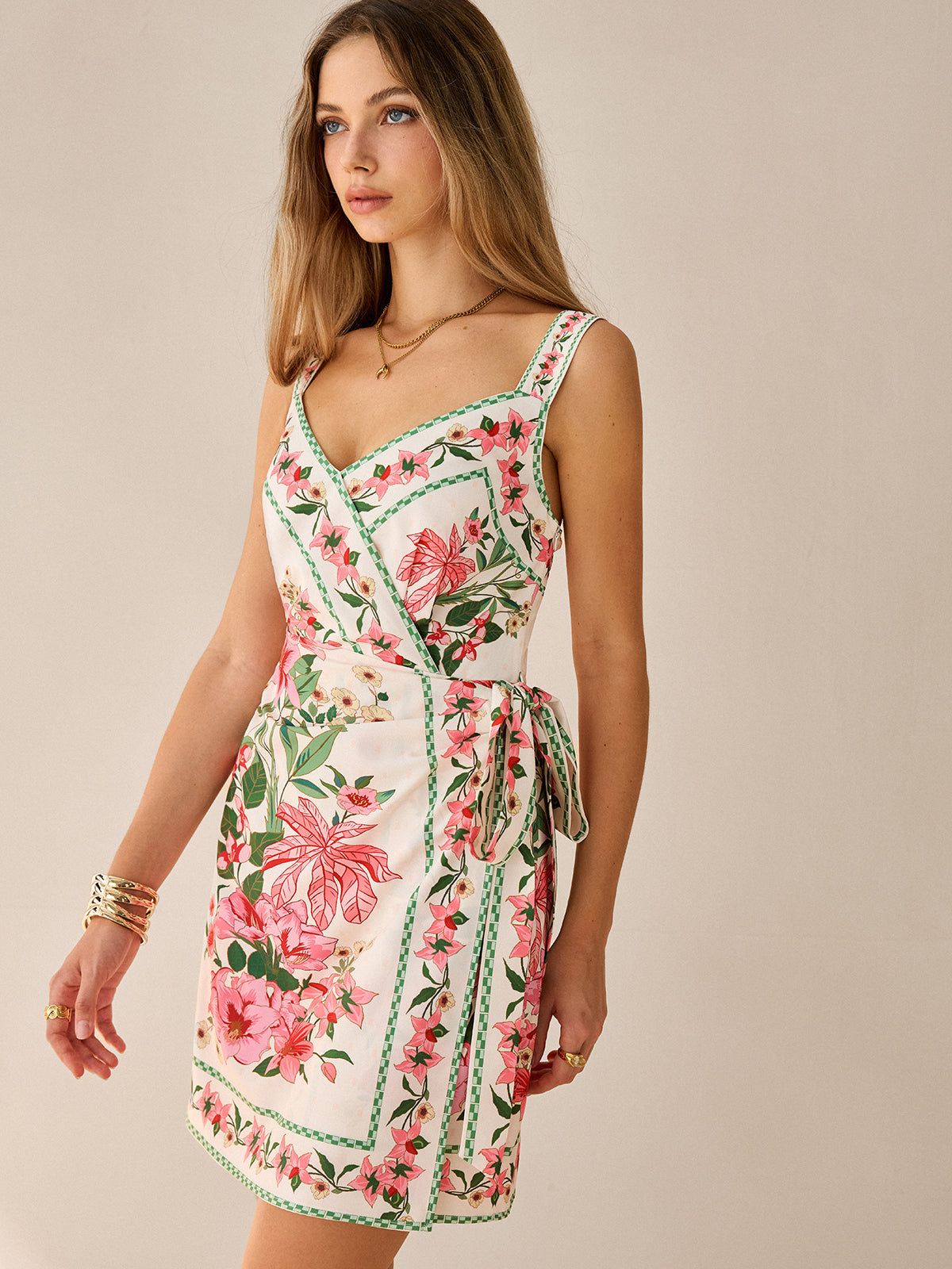 Floral Print Wrap Mini Dress in Upgraded Fabric