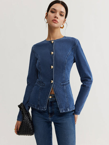 Button Down Denim Slim Jacket