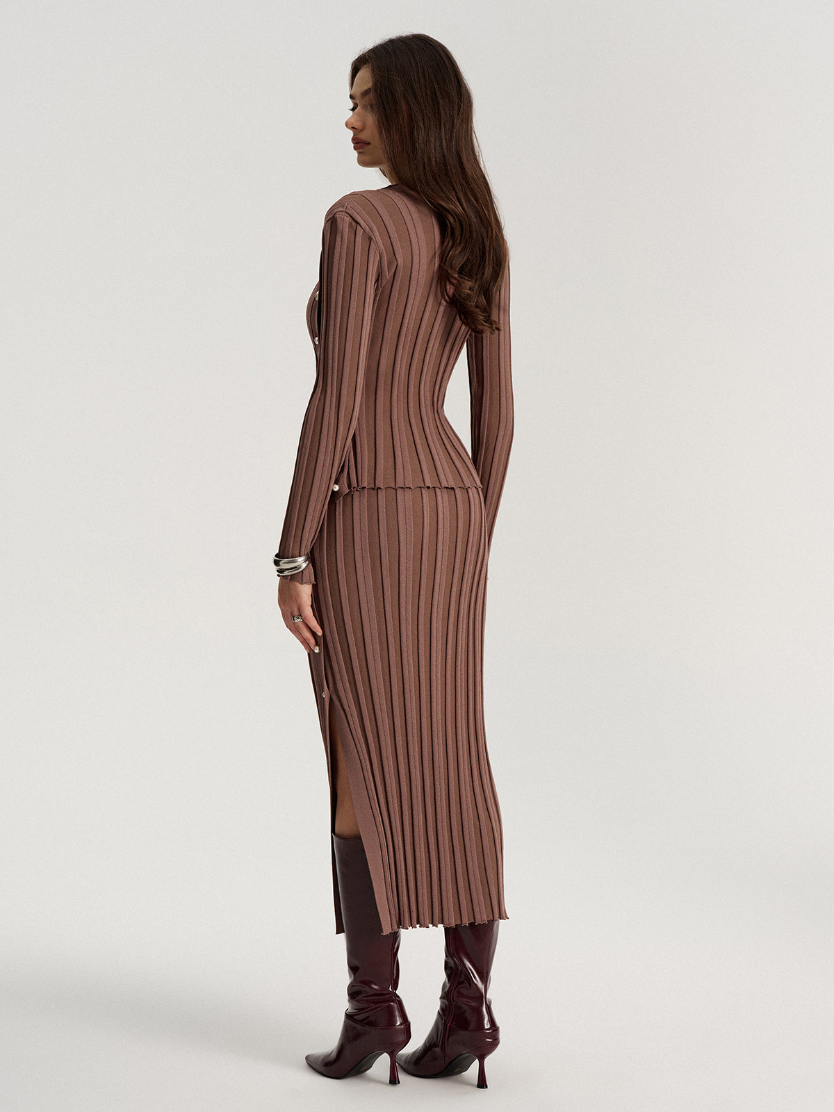 Side Button Knit Top and Midi Skirt Set
