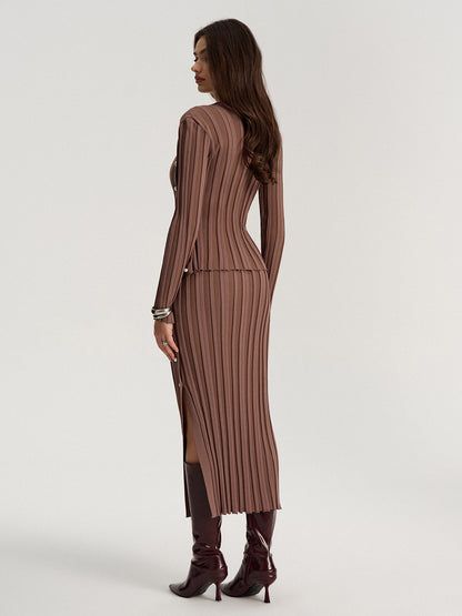 Side Button Knit Top and Midi Skirt Set