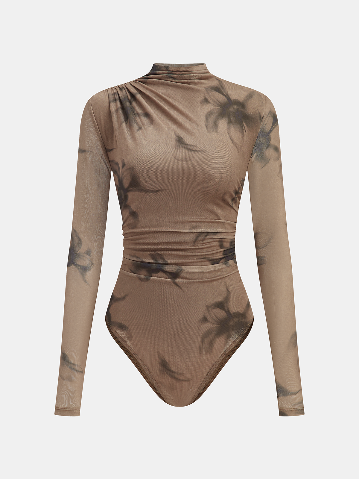 Gradient Print Ruched Long Sleeve Bodysuits