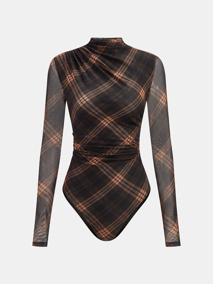 Gradient Print Ruched Long Sleeve Bodysuits