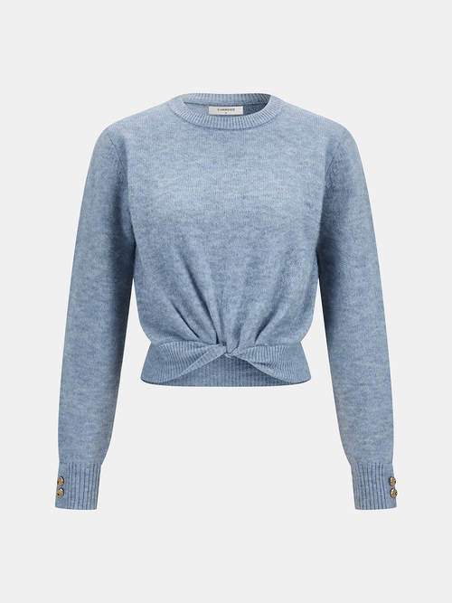 Wool-Blend Knot-Front Sweater