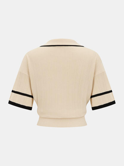 Contrast Trim Polo Top & Drawstring Pants Set