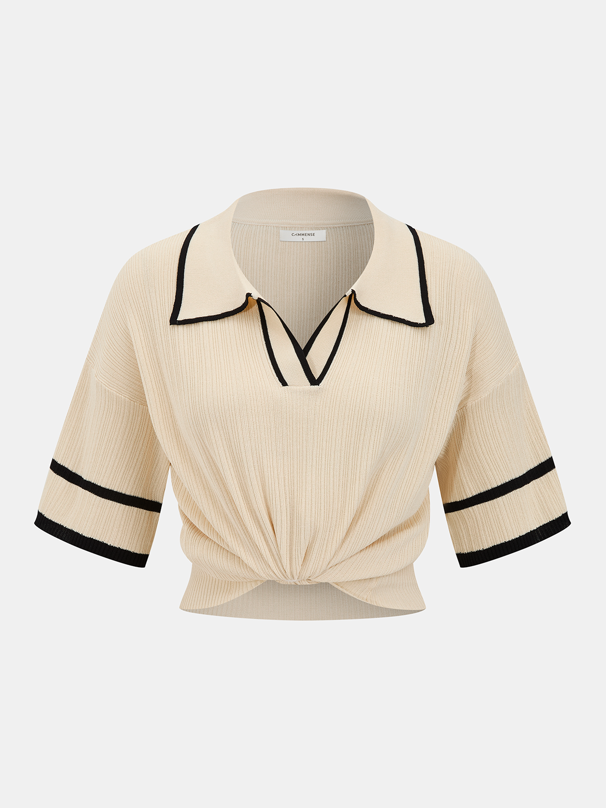 Contrast Trim Polo Top & Drawstring Pants Set