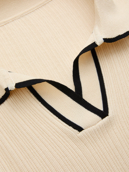 Contrast Trim Polo Top & Drawstring Pants Set
