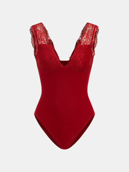 Deep V-Neck Lace-Trimmed Bodysuit