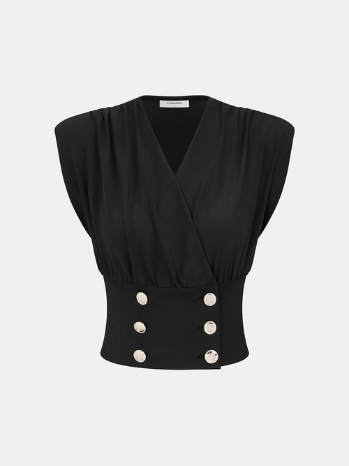 Double Breasted V-Neck Sleeveless Top