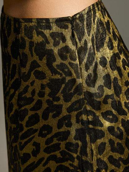 Leopard-Print Lace-Trimmed Midi Skirt
