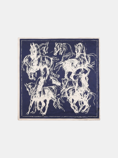 Horse Sketch Print Silk Scarf