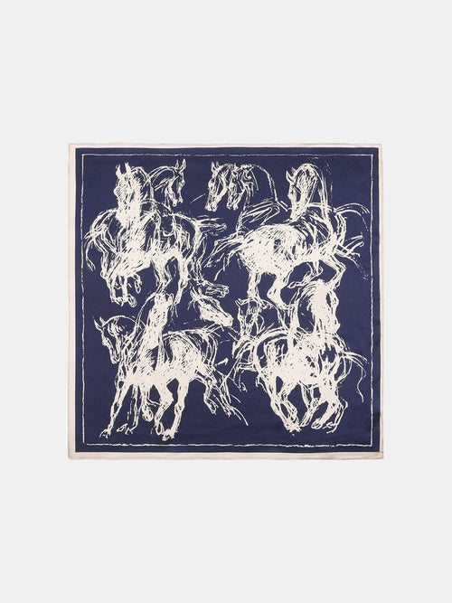 Horse Sketch Print Silk Scarf