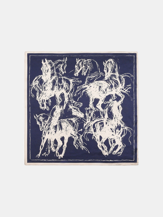Horse Sketch Print Silk Scarf