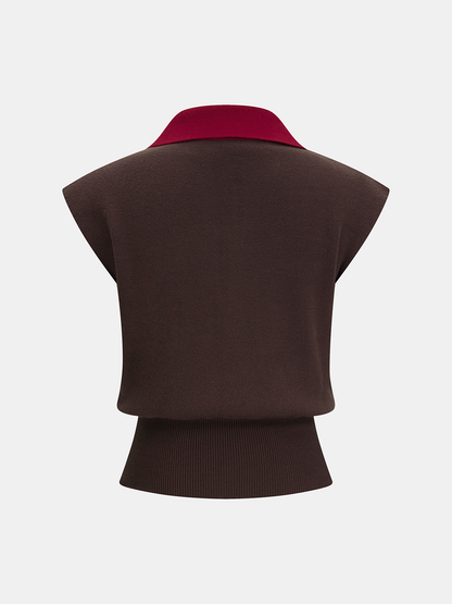 Contrast Collar Horsebit Knit Sleeveless Top