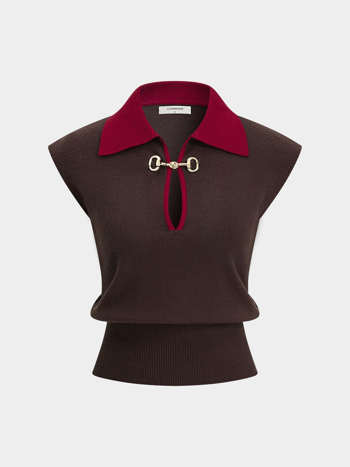 Contrast Collar Horsebit Knit Sleeveless Top