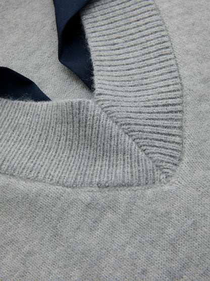 Contrast Collar Elbow Sleeve Knit Top