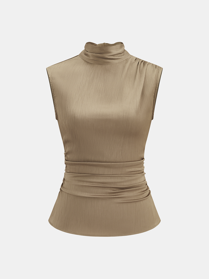 Turtleneck Ruched Top & Wide-Leg Pants Set