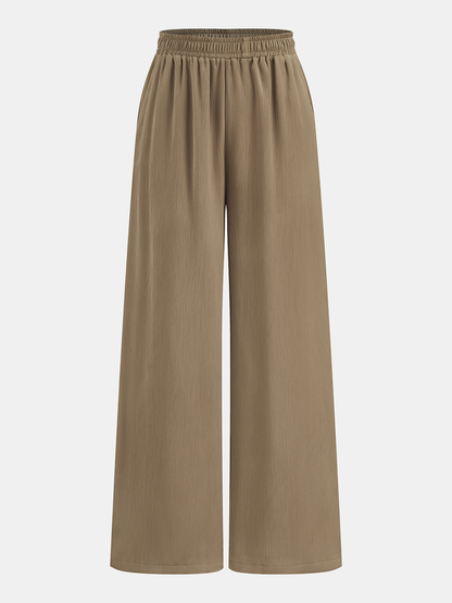 Turtleneck Ruched Top & Wide-Leg Pants Set