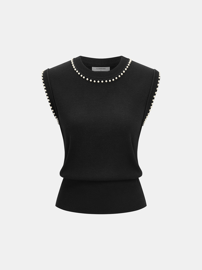 Pearl Trim Sleeveless Knit Vest
