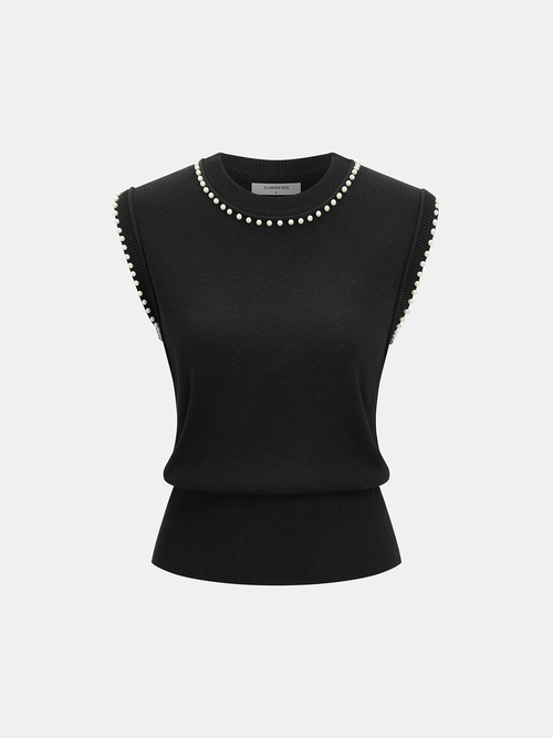 Pearl Trim Sleeveless Knit Vest