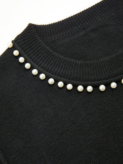 Pearl Trim Sleeveless Knit Vest
