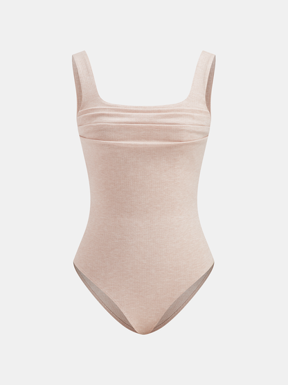Square Neck Ruched Ribbed Bodysuit
