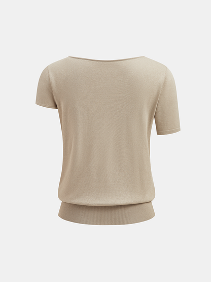 Asymmetric Short-Sleeve Knit Top