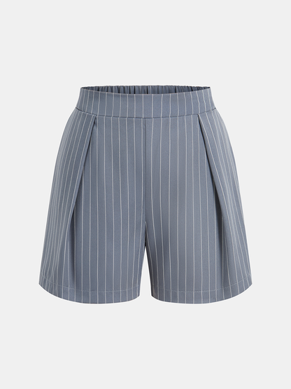 Striped Buttoned Vest & Pleated Shorts Set