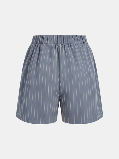 Striped Buttoned Vest & Pleated Shorts Set