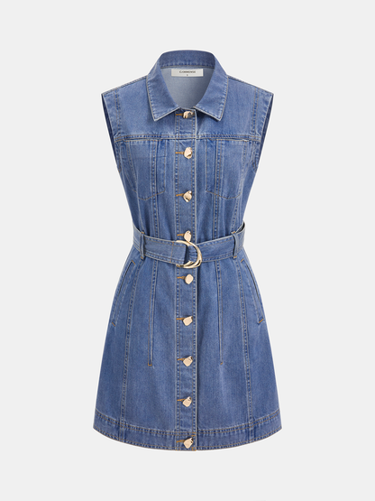 Belted Denim Sleeveless Shirt Dress
