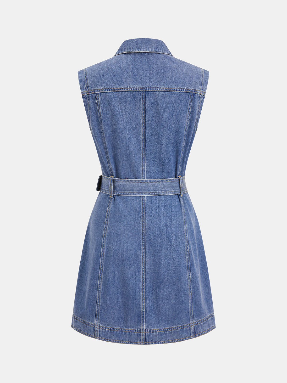 Belted Denim Sleeveless Shirt Dress