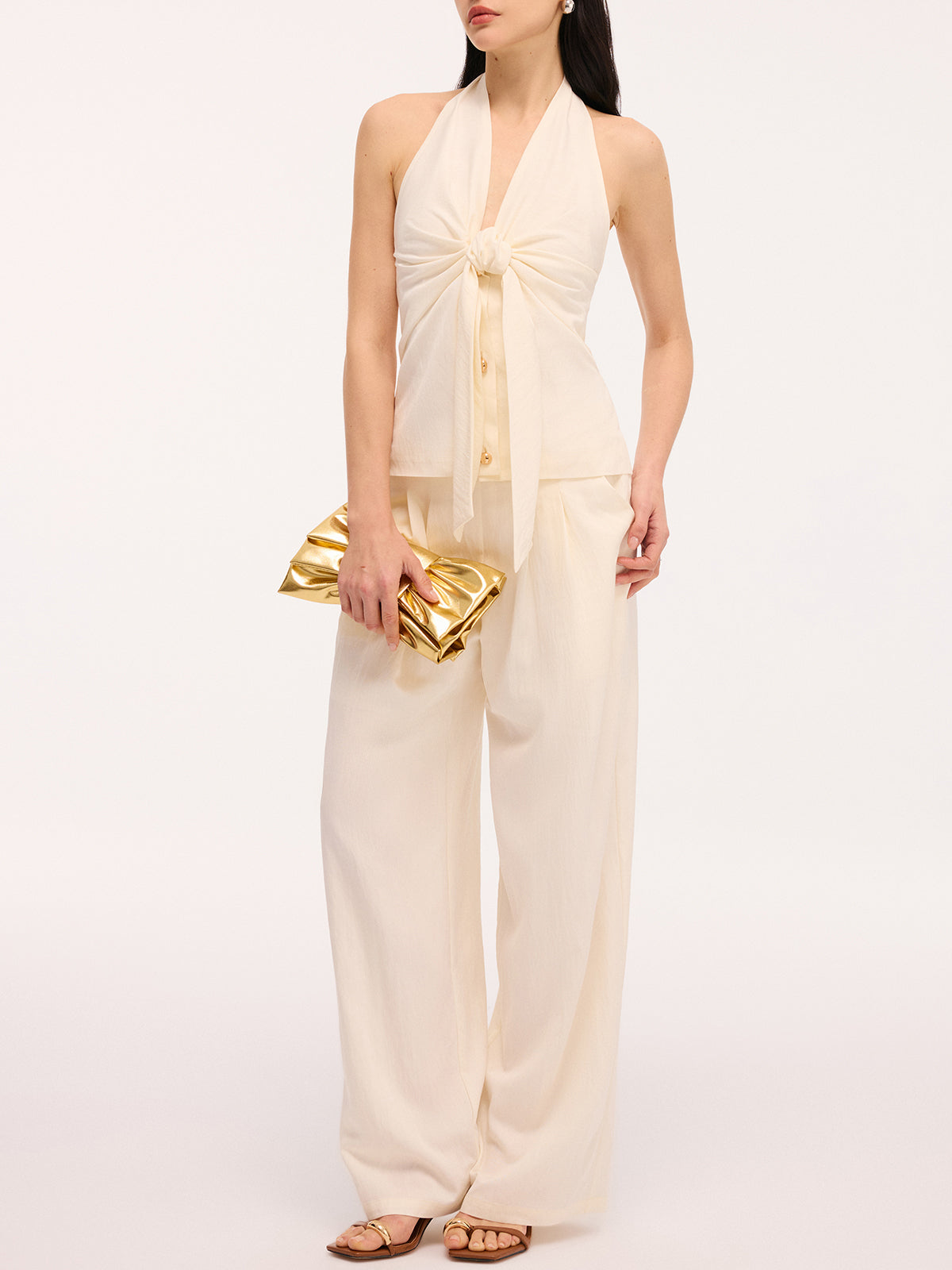 Bow Detail Halter Backless Top & Pants Set