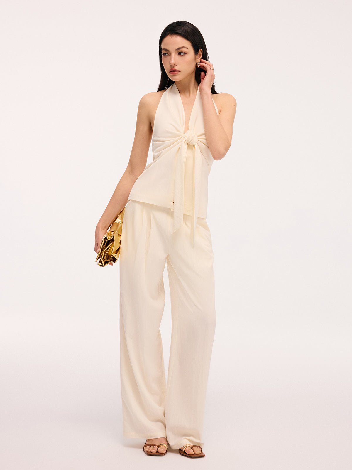 Bow Detail Halter Backless Top & Pants Set