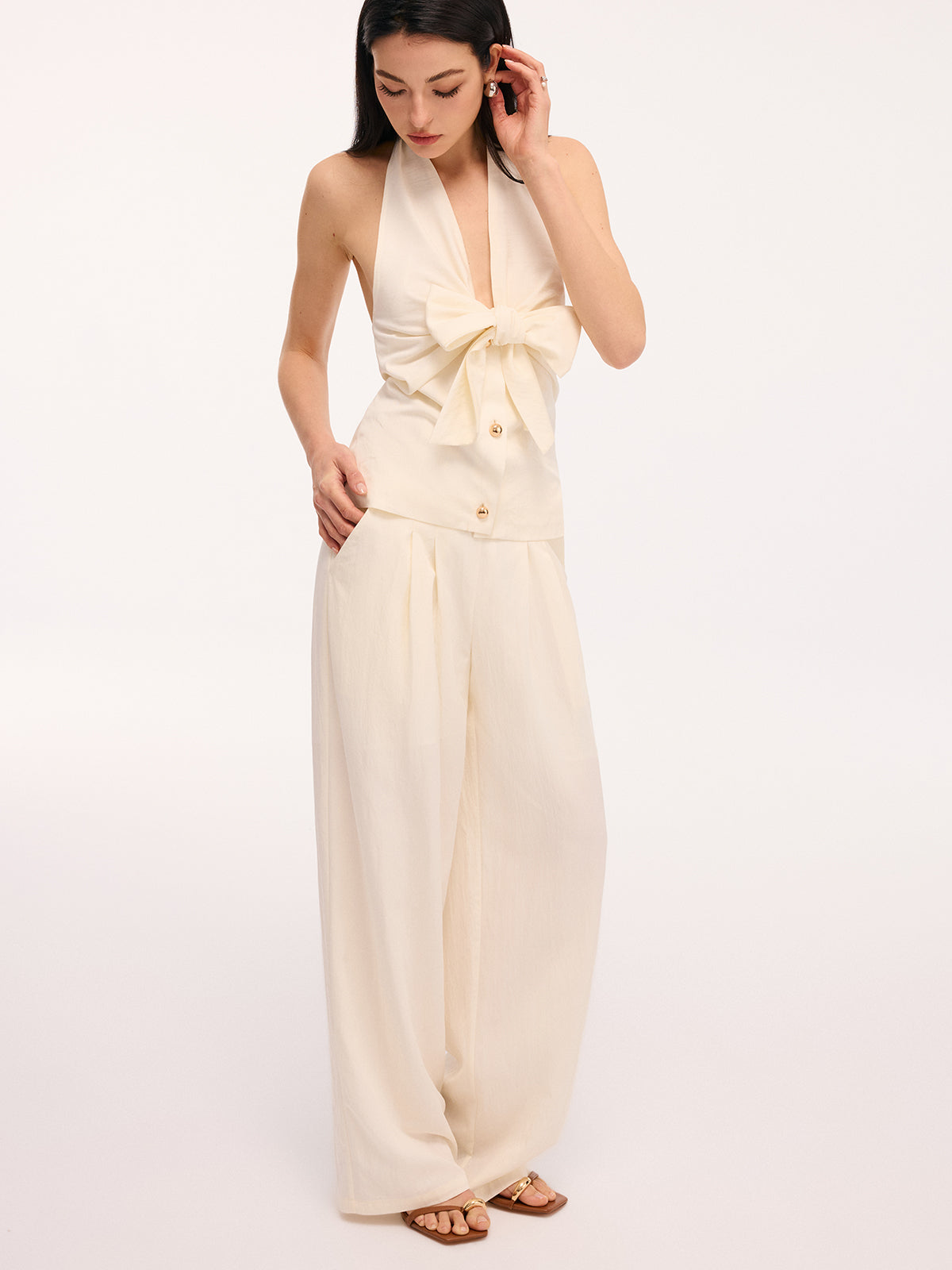 Bow Detail Halter Backless Top & Pants Set