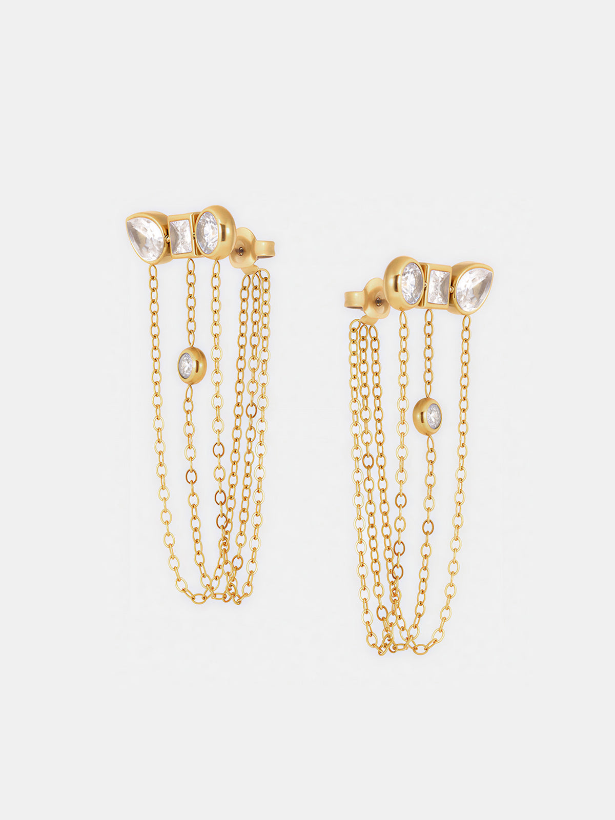 Multi-Stone Chain Drop Cluster Stud Earrings