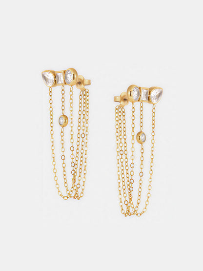 Multi-Stone Chain Drop Cluster Stud Earrings
