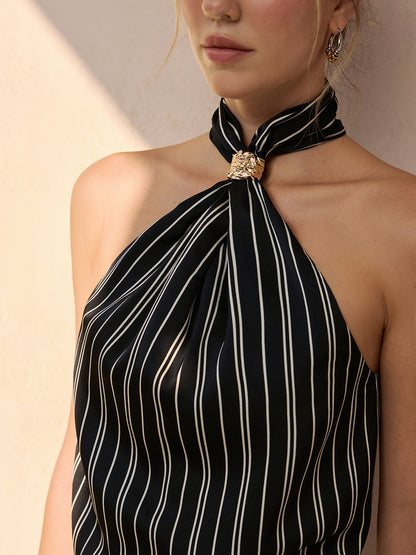 Pinstripe Halter Neck Top & Pants Set