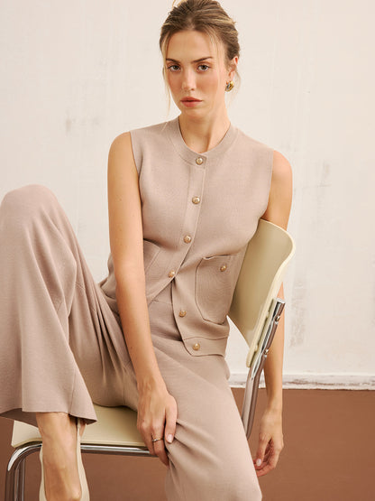 Knit Vest & Wide-Leg Pants Set