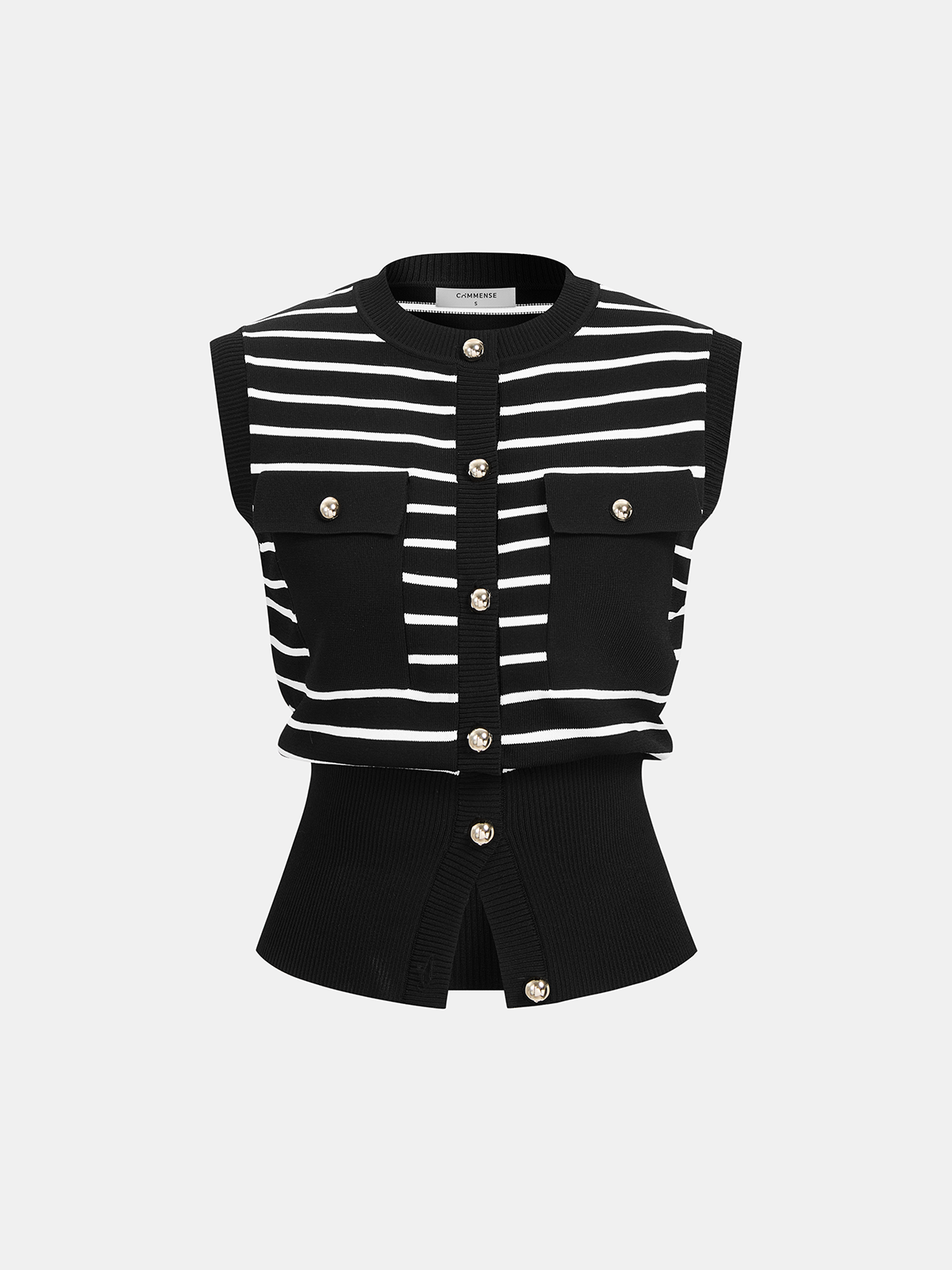 Striped Button-Front Sleeveless Knit Cardigan