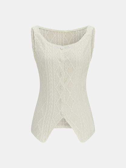 Cable Knit Button-Down Tank Top