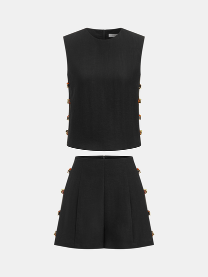 Tortoiseshell Detail Sleeveless Top & Shorts Set