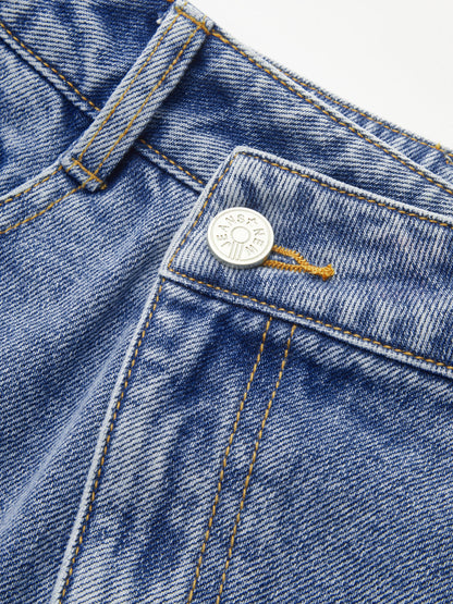 Denim Asymmetric Slit Midi Skirt