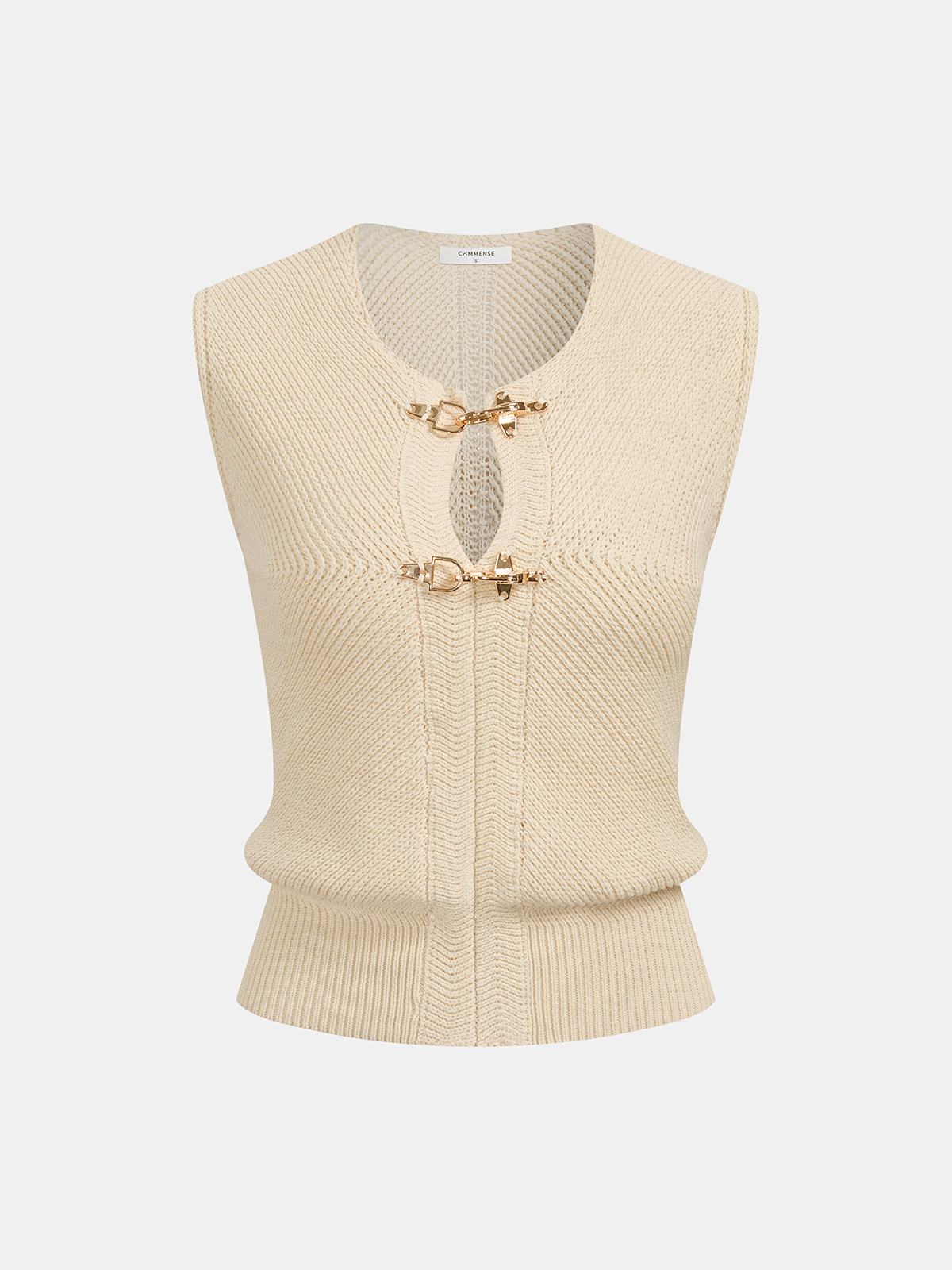 Metal Buckle Sleeveless V-Neck Knit Vest