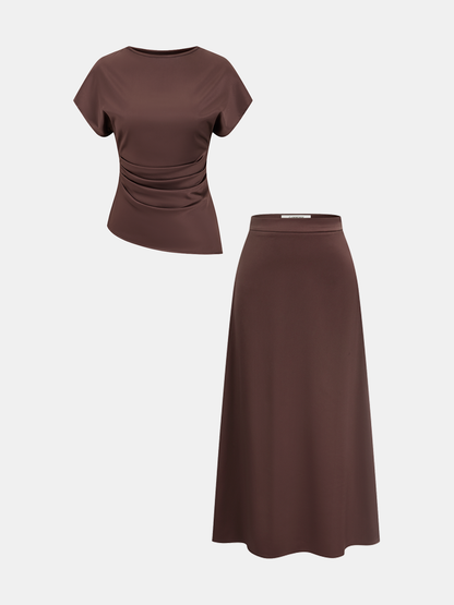 Ruched Asymmetrical Top & Midi Skirt Set