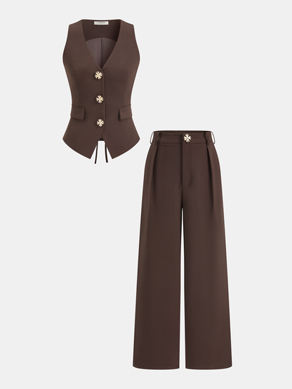 Sleeveless Vest & Wide Leg Pants Set