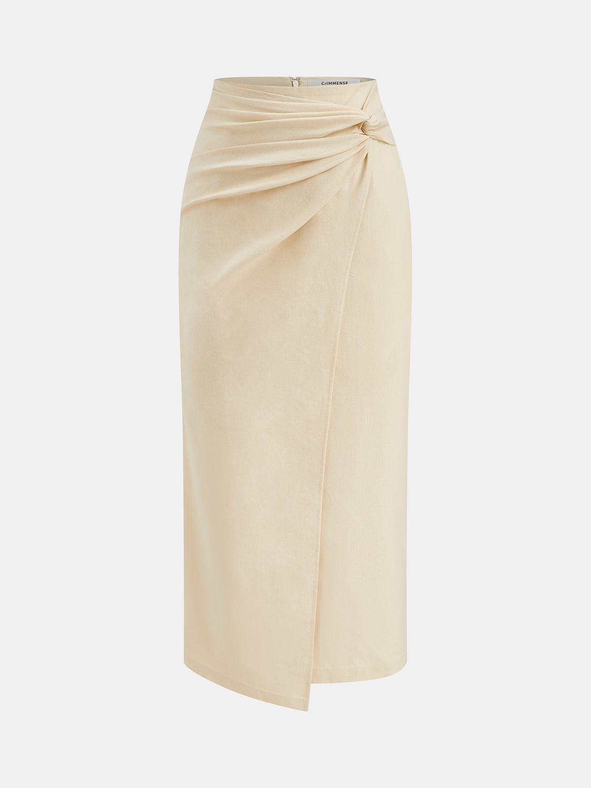 Cotton Linen Ruched Knot Midi Skirt