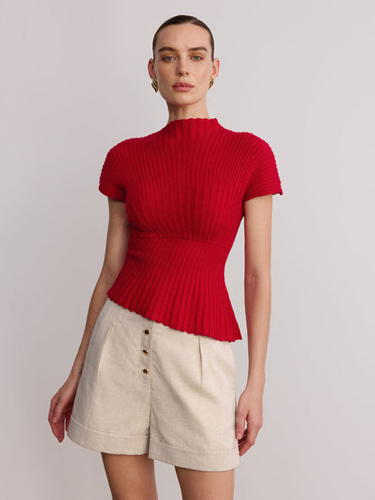 Wool Blend Ribbed Mock Neck Knit Top